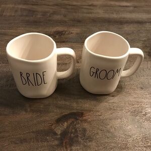 Rae Dunn matched set of BRIDE and GROOM mugs.